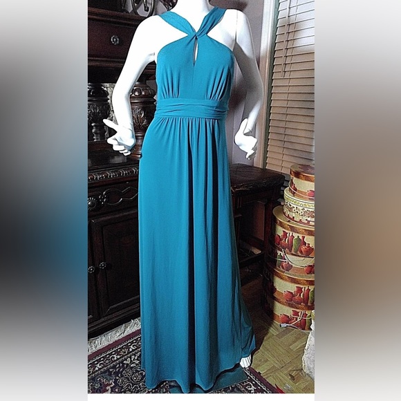 Amsale Dresses & Skirts - NWT AMSALE FULL LENGTH GOWN Teal Prom Wedding Halter Style